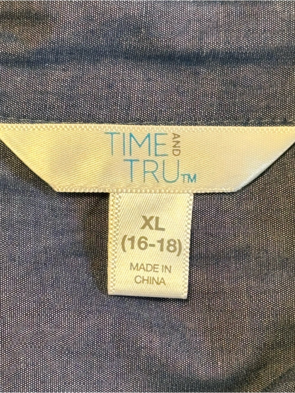 Time and Tru Blue Chambray Tie-Waist Midi Shirt Dress NWOT Size XL - Picture 2 of 9